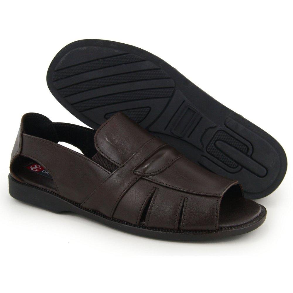 Sandália Masculina Couro Confortável Elástico Calce Fácil Marrom 2