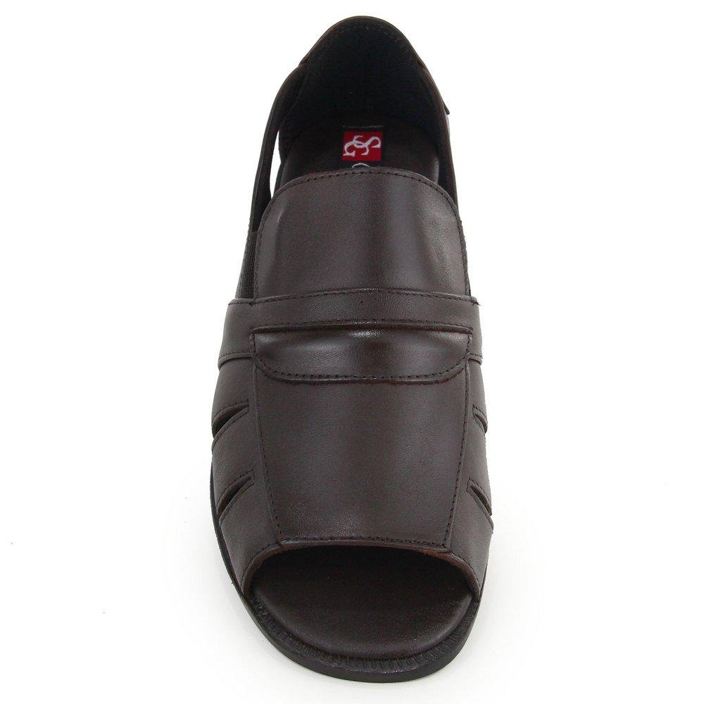 Sandália Masculina Couro Confortável Elástico Calce Fácil Marrom 3
