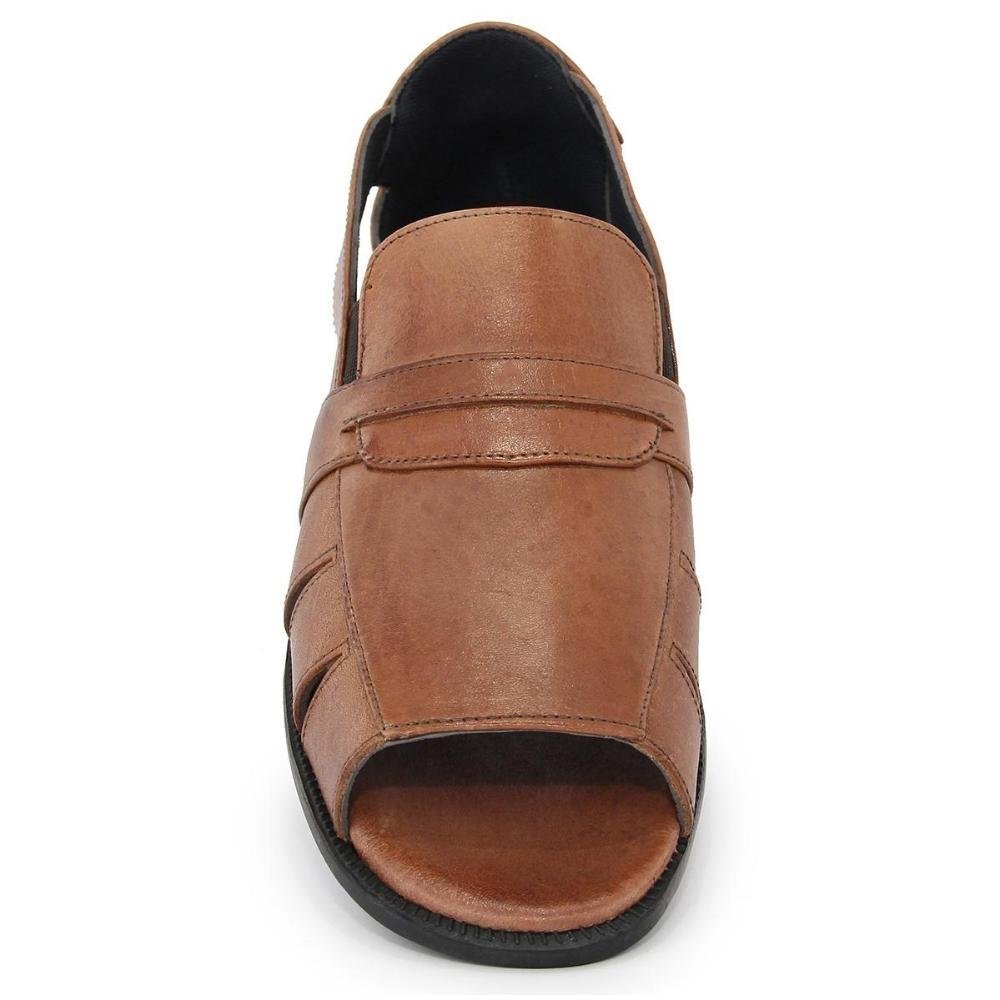 Sandália Masculina Couro Confortável Elástico Calce Fácil Marrom 3