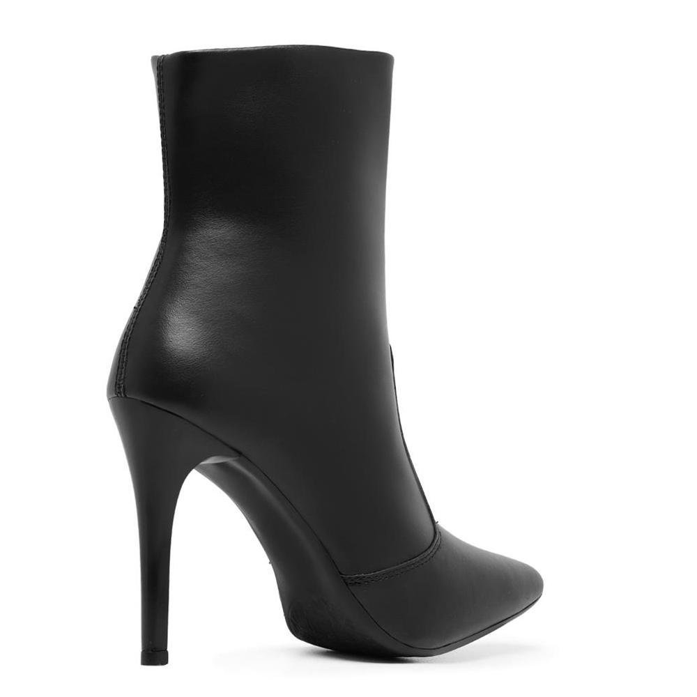 Bota Feminina Cano Curto Salto Fino Zíper Bico Fino Moderna Preto 4