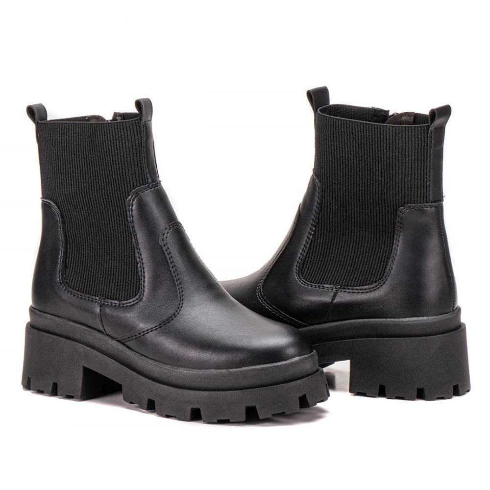 Bota Feminina Tratorada Chelsea Elástico Confortável Moderna Preto 4