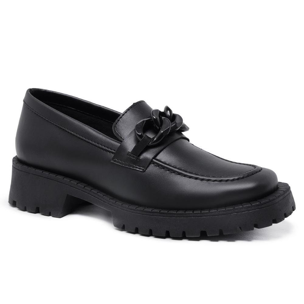 Mocassim Feminino Sapato Tratorado Oxford Calce Fácil Preto 1