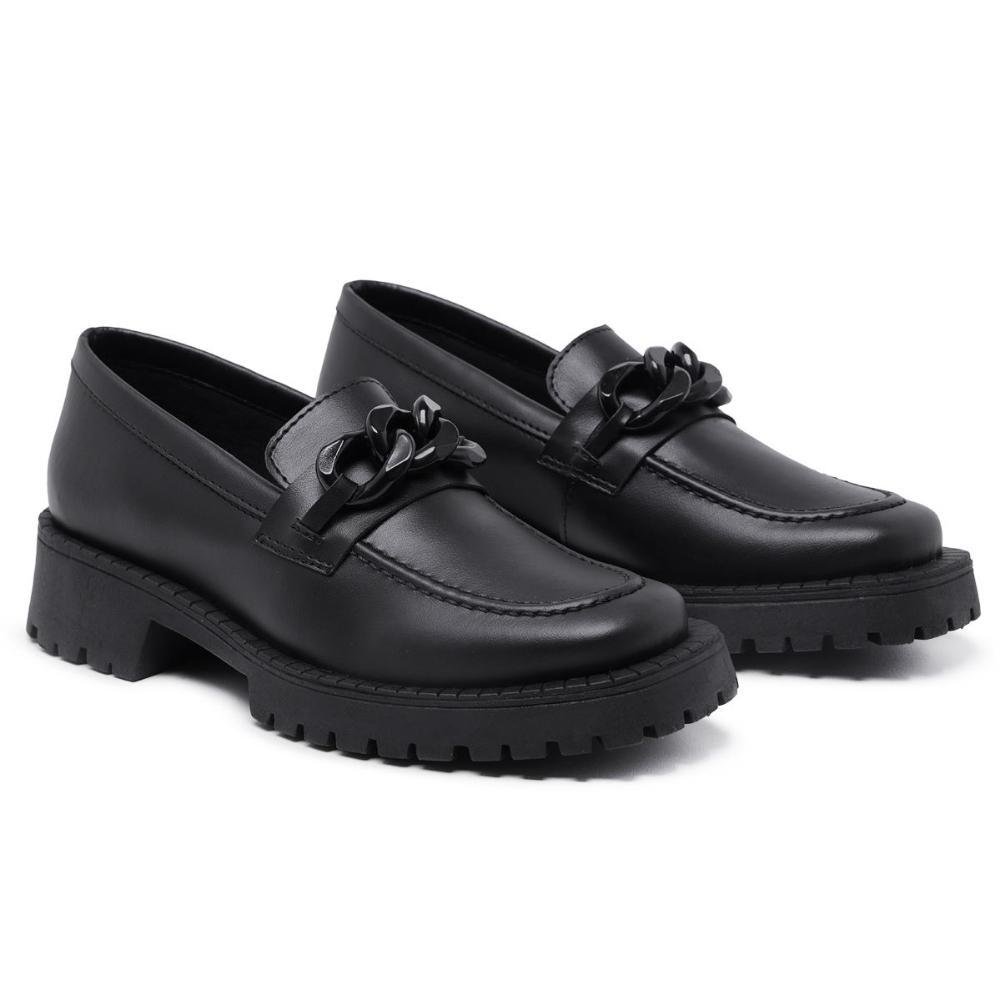 Mocassim Feminino Sapato Tratorado Oxford Calce Fácil Preto 2