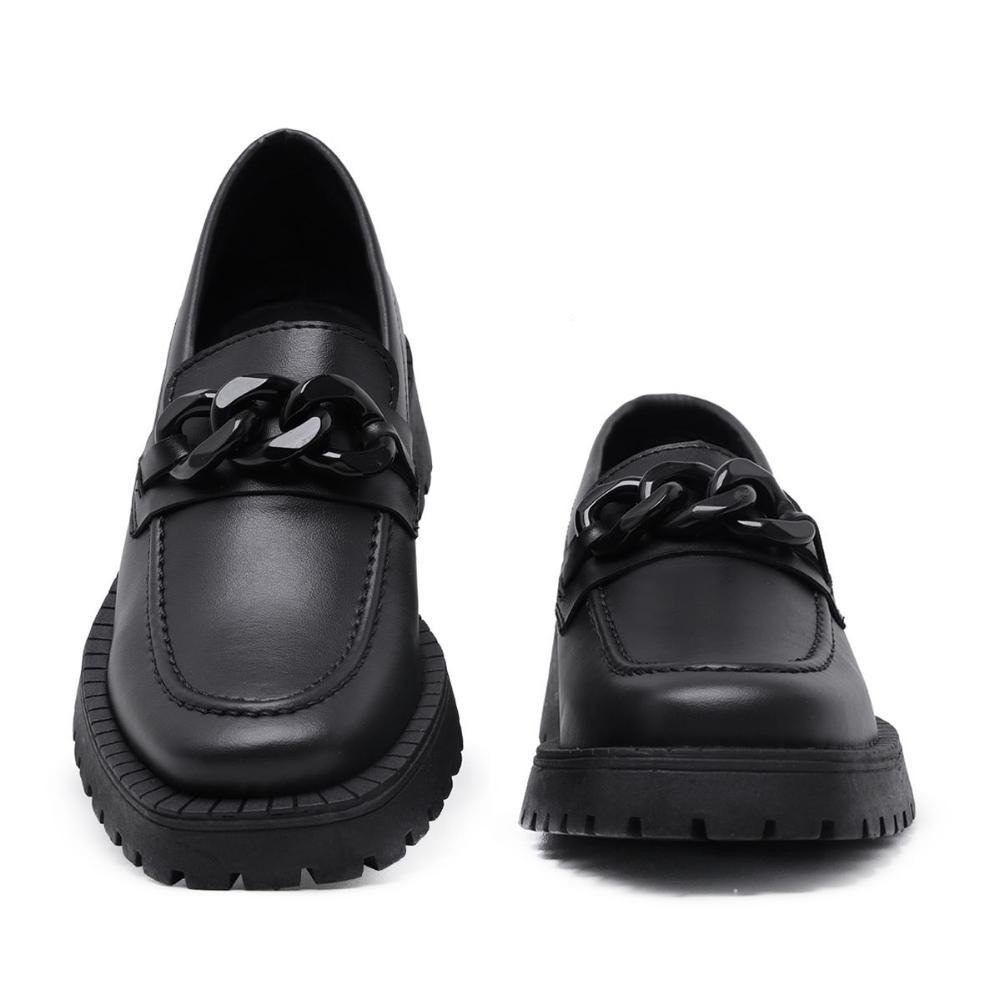Mocassim Feminino Sapato Tratorado Oxford Calce Fácil Preto 3