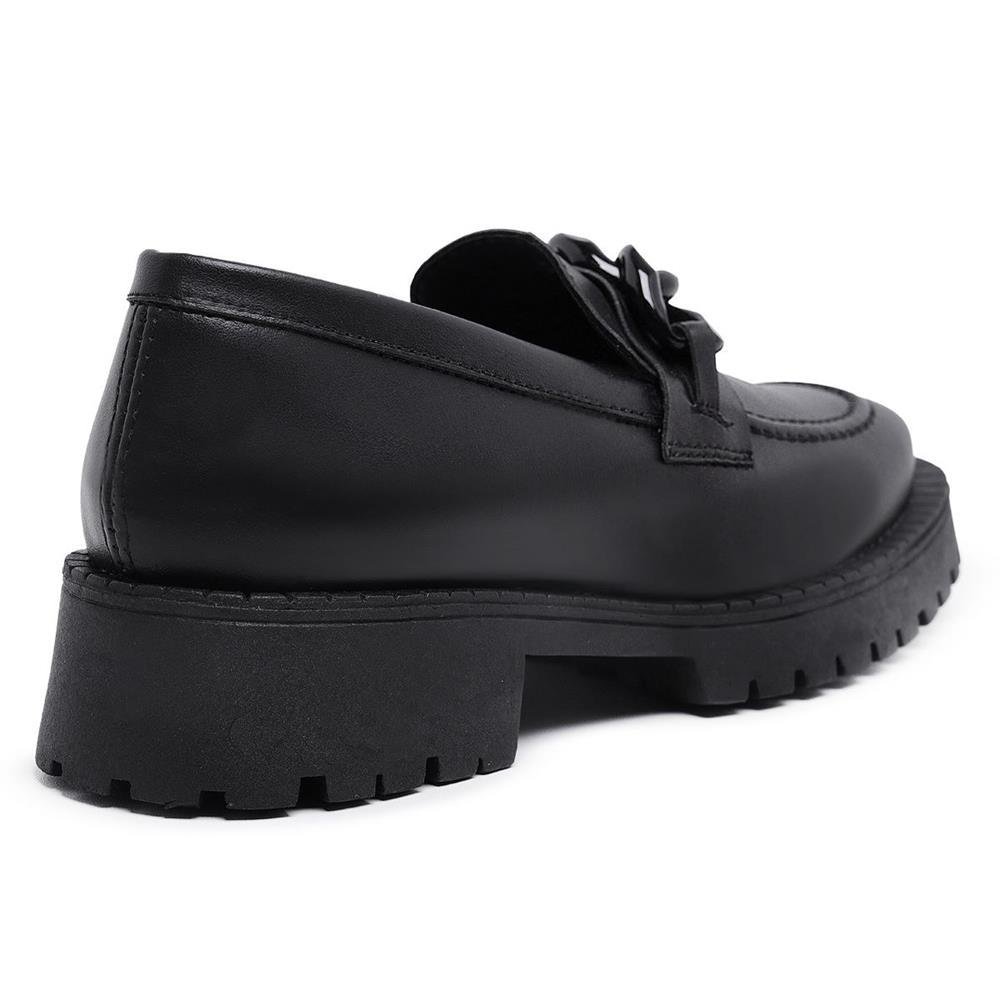 Mocassim Feminino Sapato Tratorado Oxford Calce Fácil Preto 4