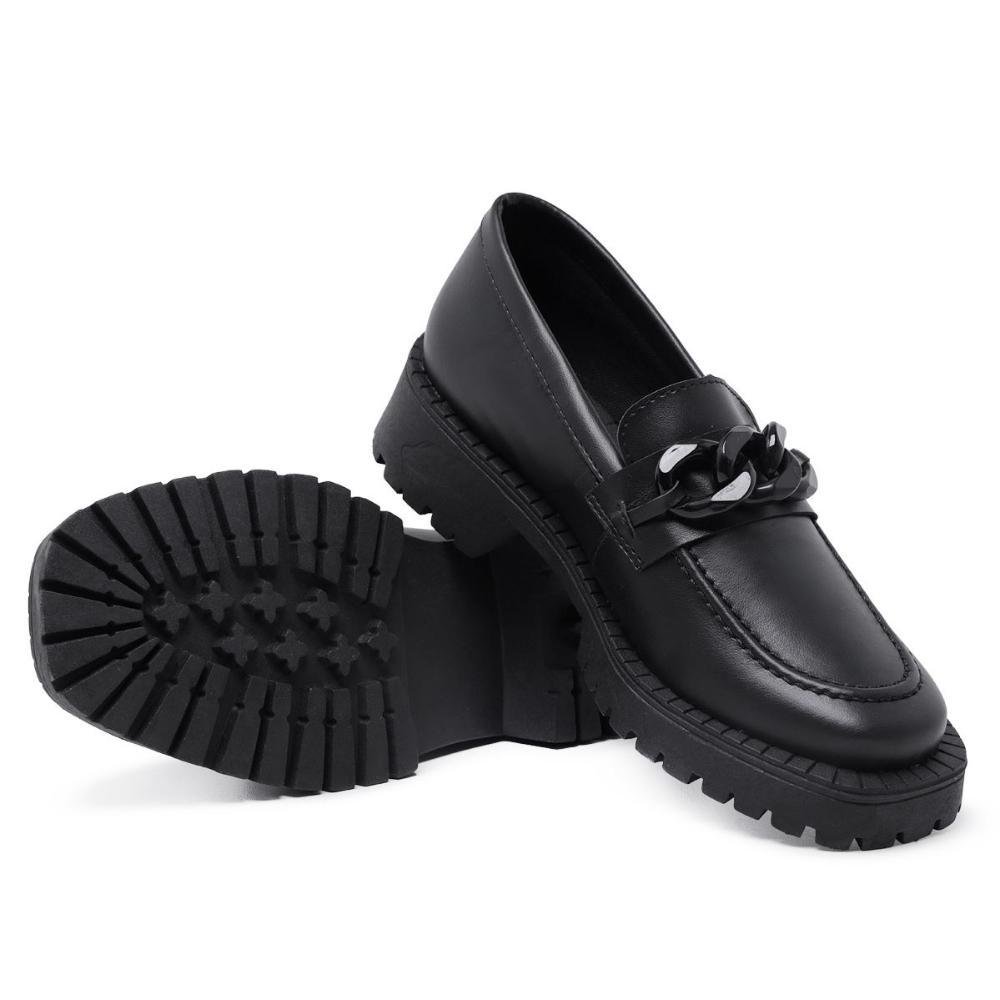 Mocassim Feminino Sapato Tratorado Oxford Calce Fácil Preto 5