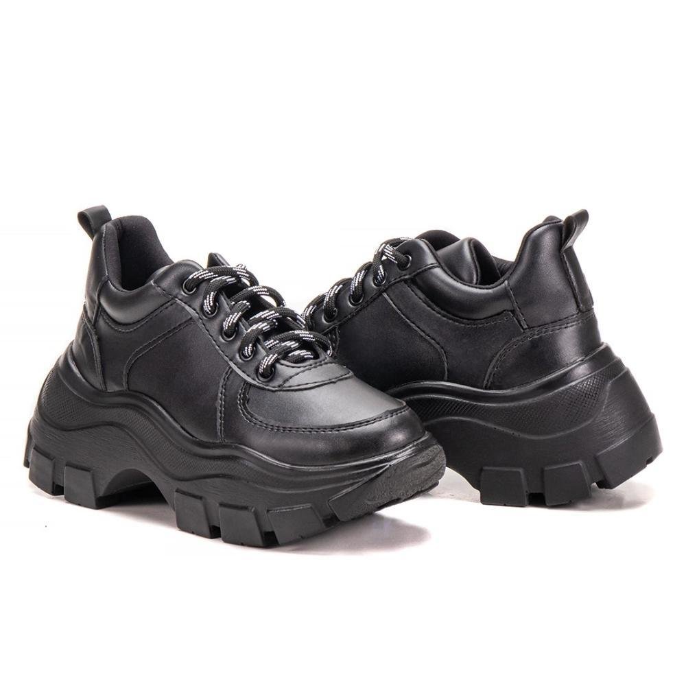 Tênis Feminino Casual Plataforma Chuncky Estilo Moderno Preto 3