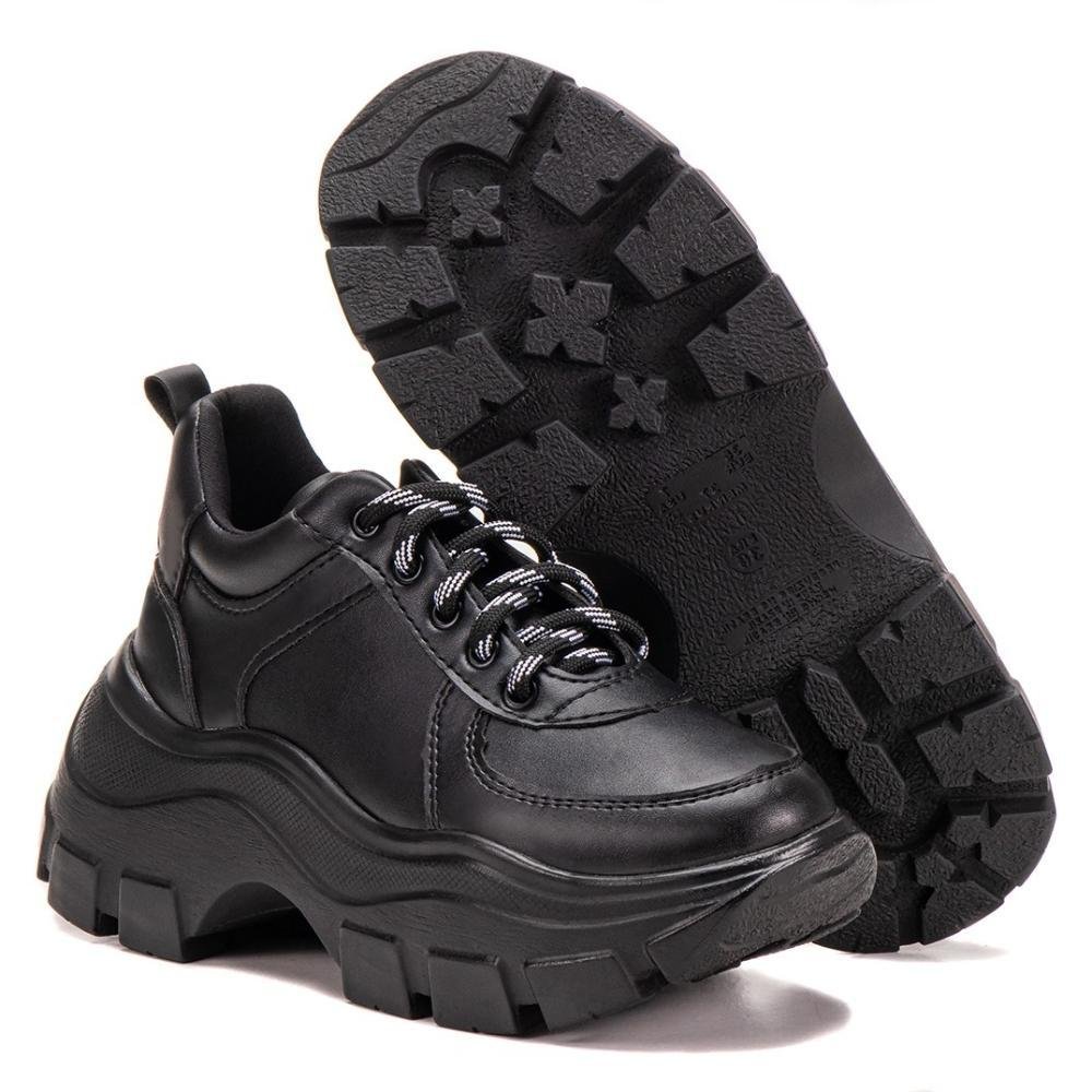 Tênis Feminino Casual Plataforma Chuncky Estilo Moderno Preto 4