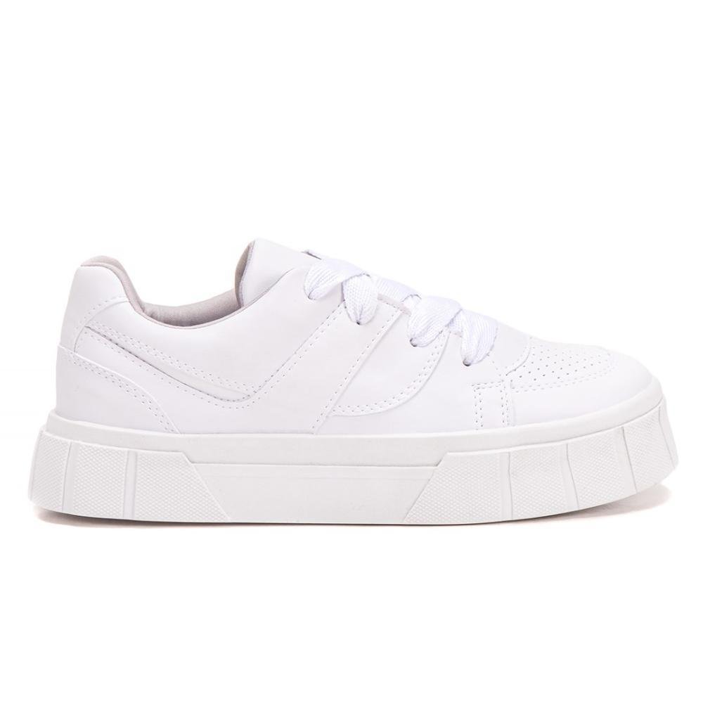 Tênis Feminino Casual Plataforma Moderno Confortável Cadarço Branco 2