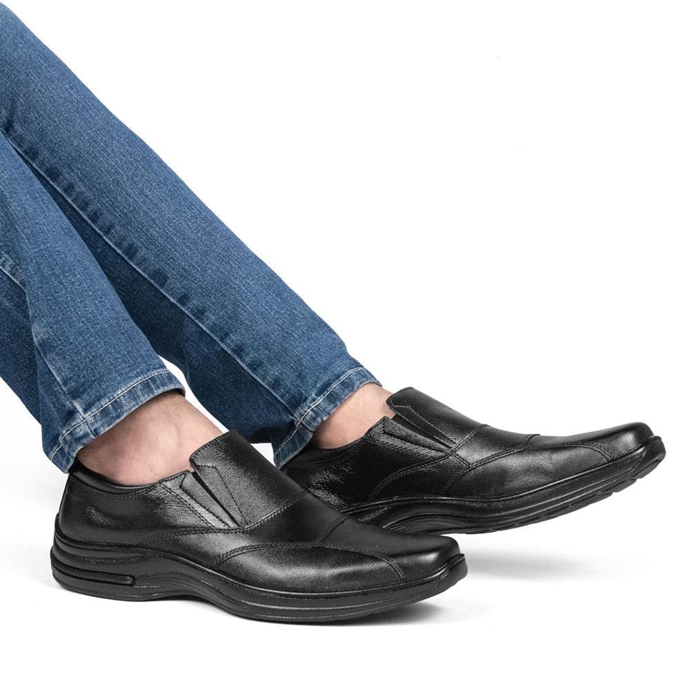 Sapato Social Masculino Couro Confortável Elástico Elegante Preto 3