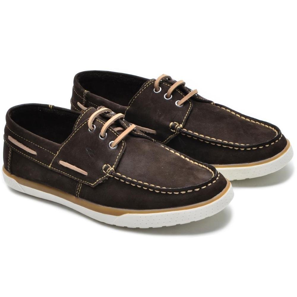 Dockside Masculino Couro Calce Fácil Elástico Costurado Marrom 1