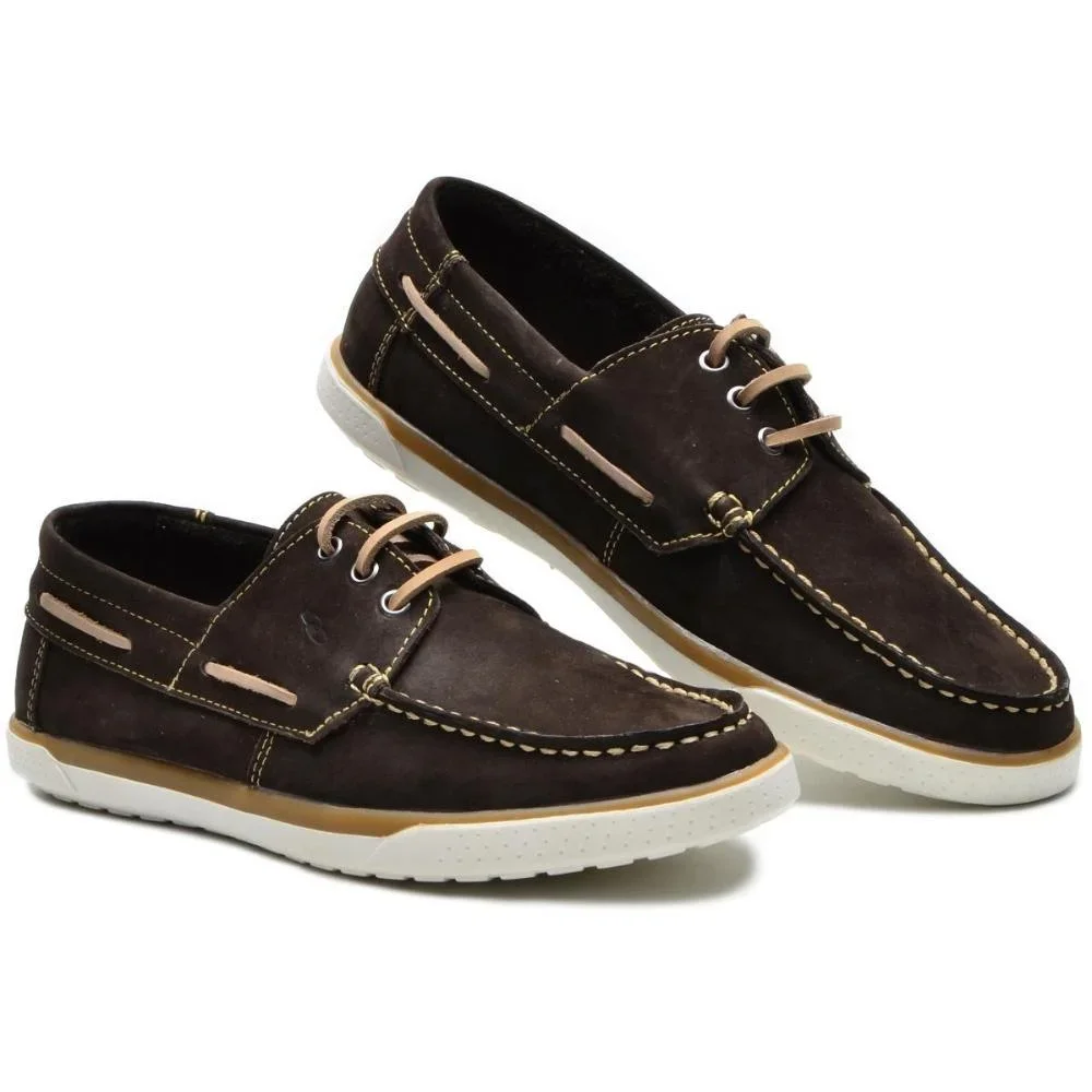 Dockside Masculino Couro Calce Fácil Elástico Costurado Marrom 3