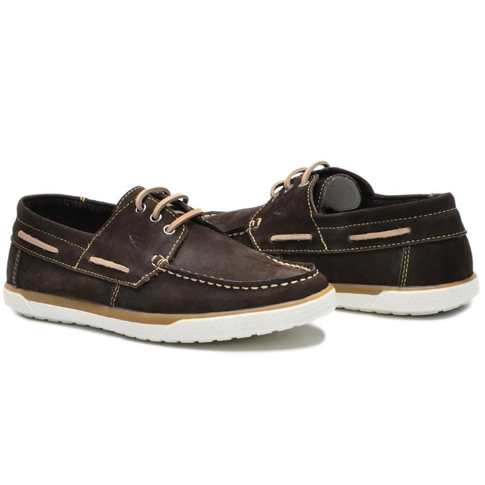 Dockside Masculino Couro Calce Fácil Elástico Costurado Marrom 4