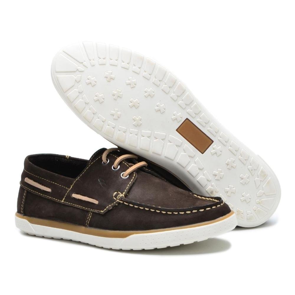 Dockside Masculino Couro Calce Fácil Elástico Costurado Marrom 5