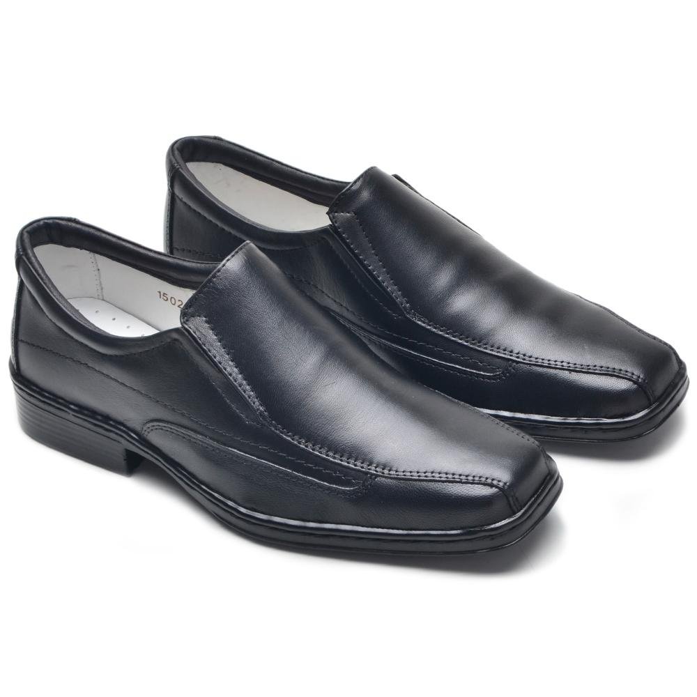 Sapato Social Masculino Couro Calce Fácil Elástico Macio Preto 2