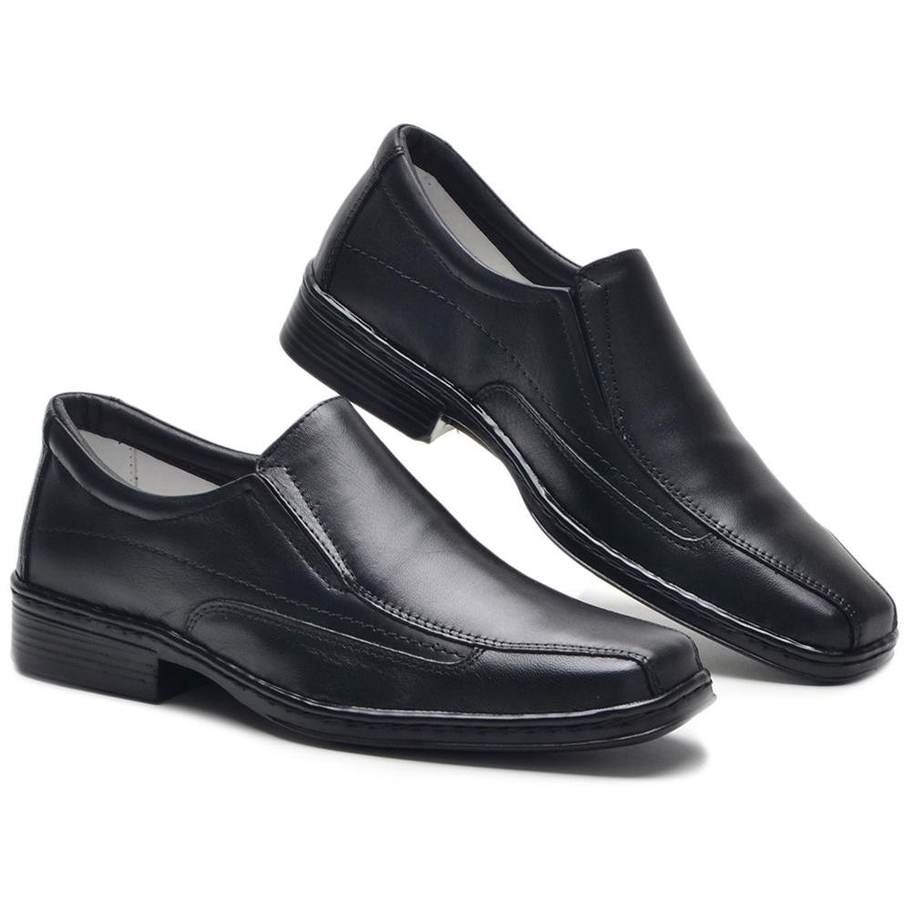 Sapato Social Masculino Couro Calce Fácil Elástico Macio Preto 3