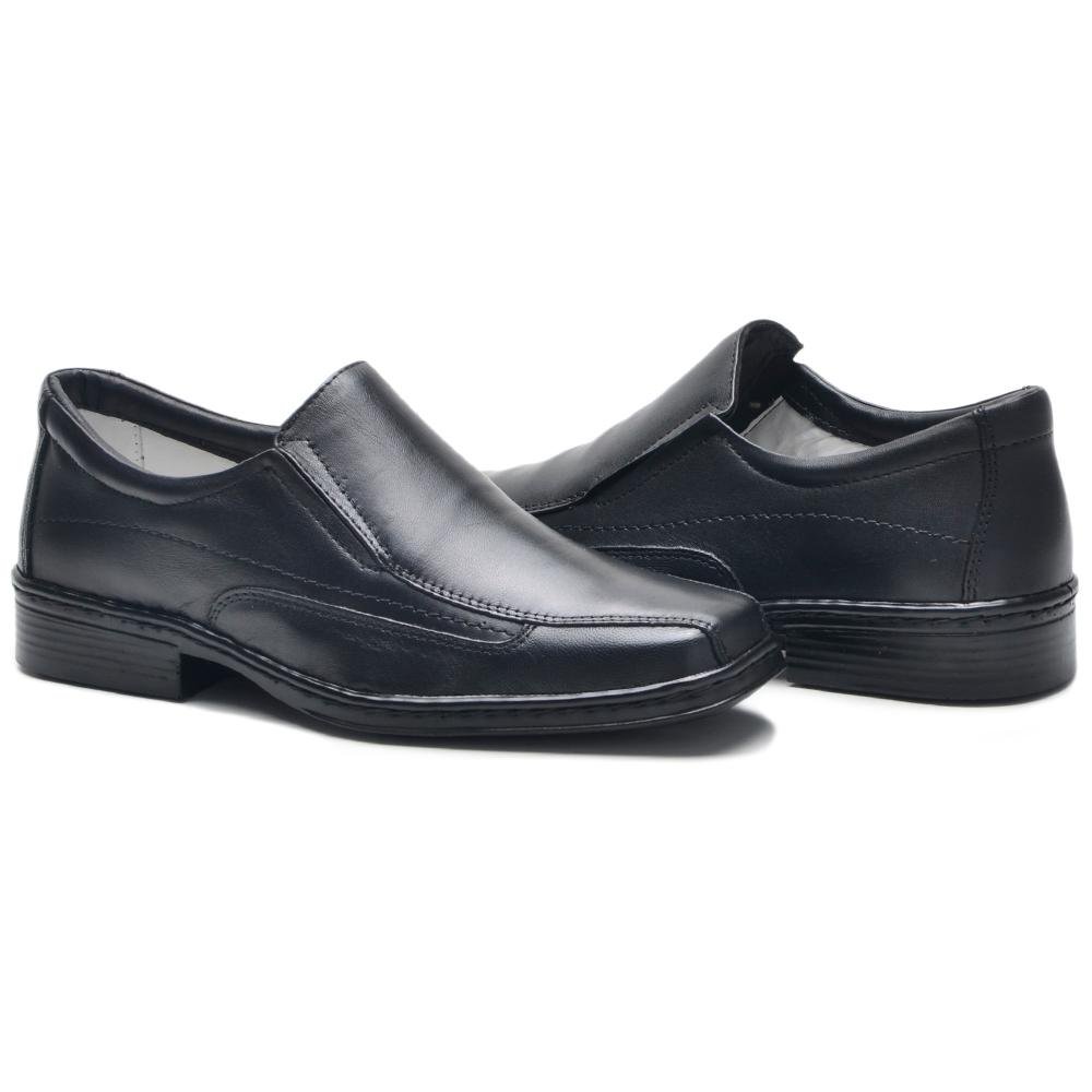 Sapato Social Masculino Couro Calce Fácil Elástico Macio Preto 4