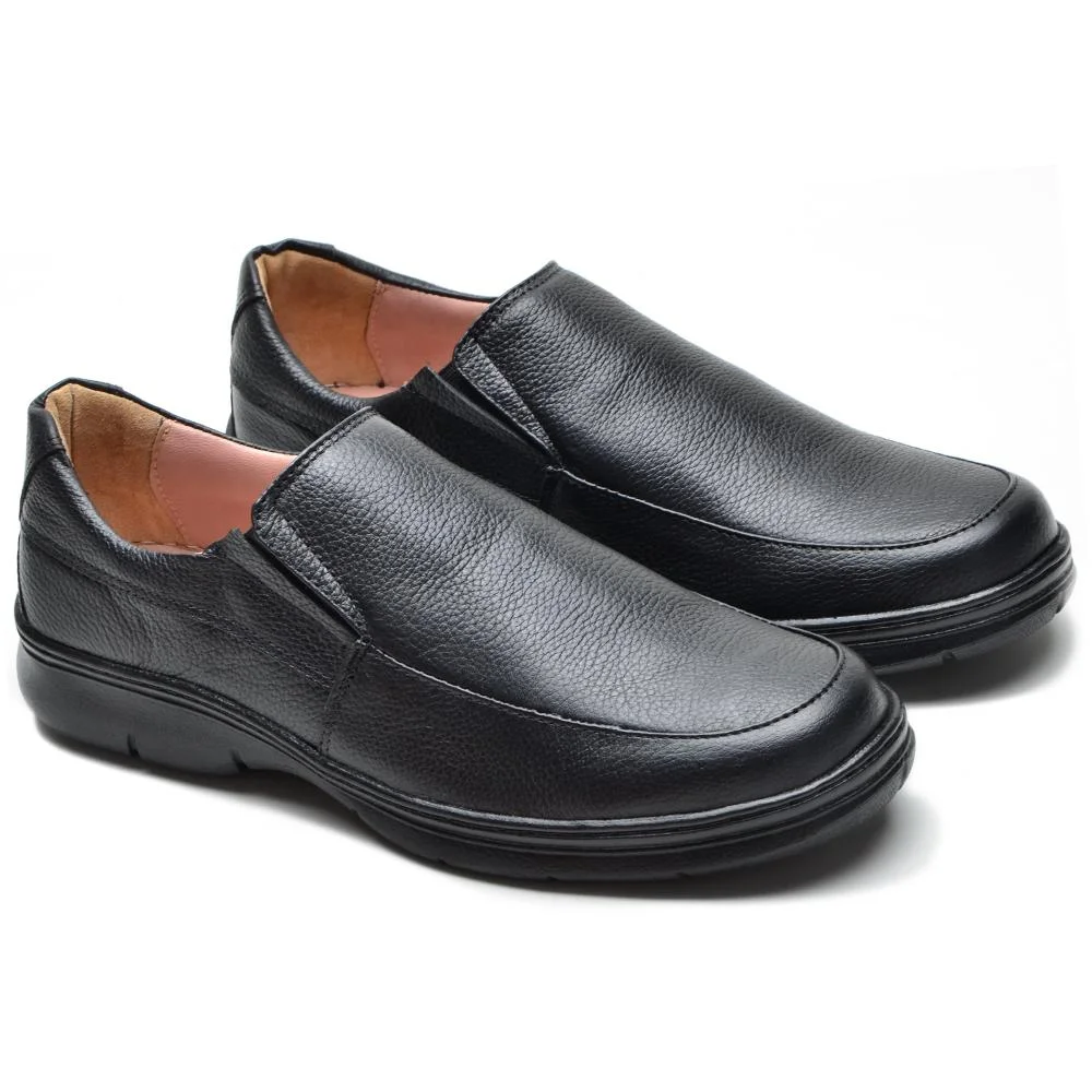 Sapato Social Masculino Couro Confortável Calce Fácil Estilo Preto 2