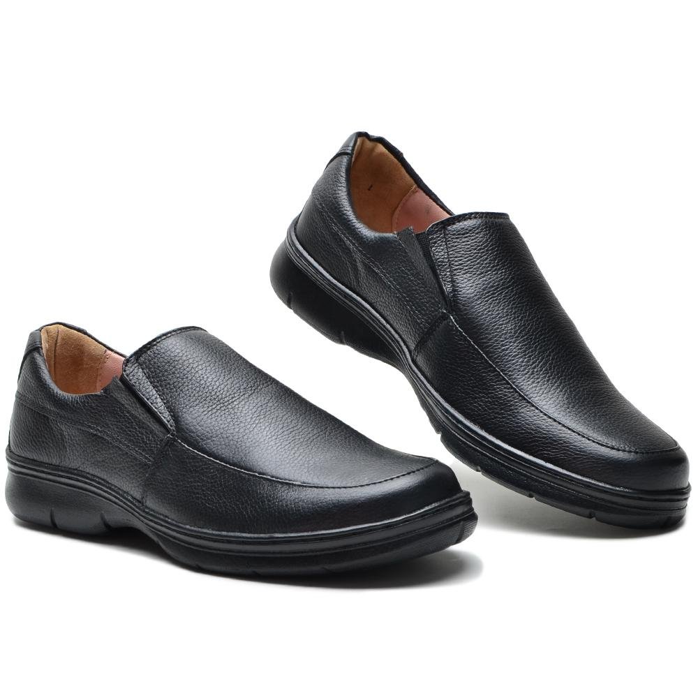 Sapato Social Masculino Couro Confortável Calce Fácil Estilo Preto 4