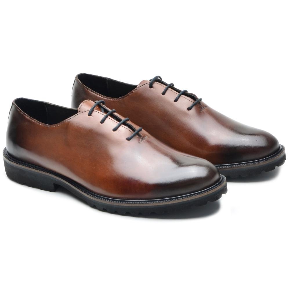 Sapato Social Masculino Couro Oxford Cadarço Confortável Marrom 1