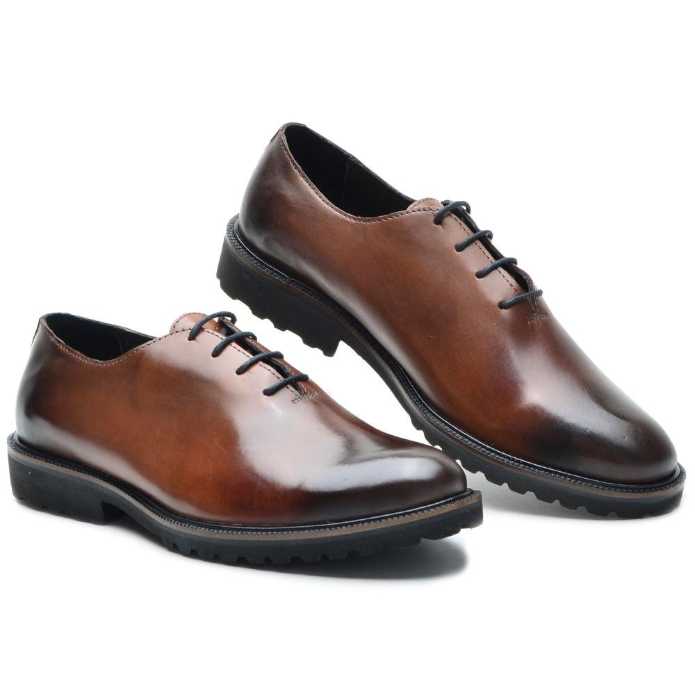 Sapato Social Masculino Couro Oxford Cadarço Confortável Marrom 3