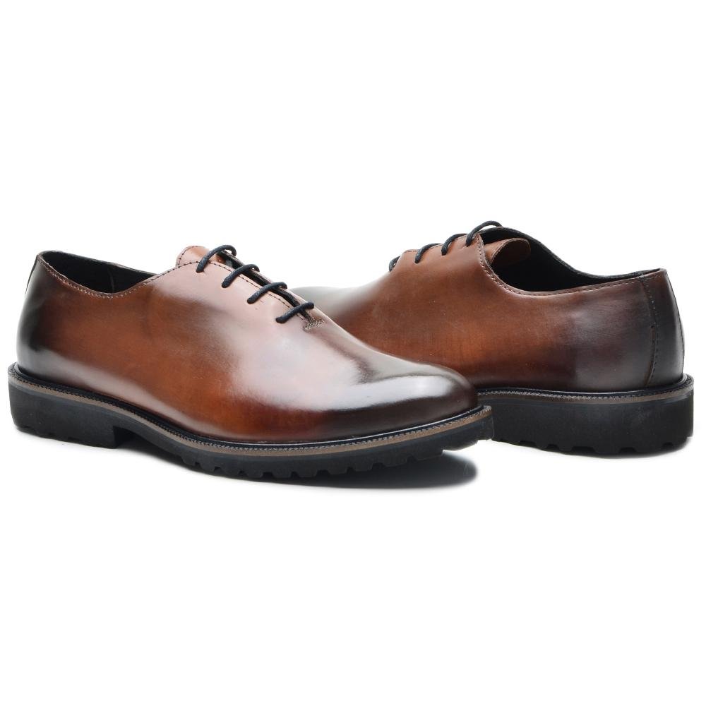 Sapato Social Masculino Couro Oxford Cadarço Confortável Marrom 4