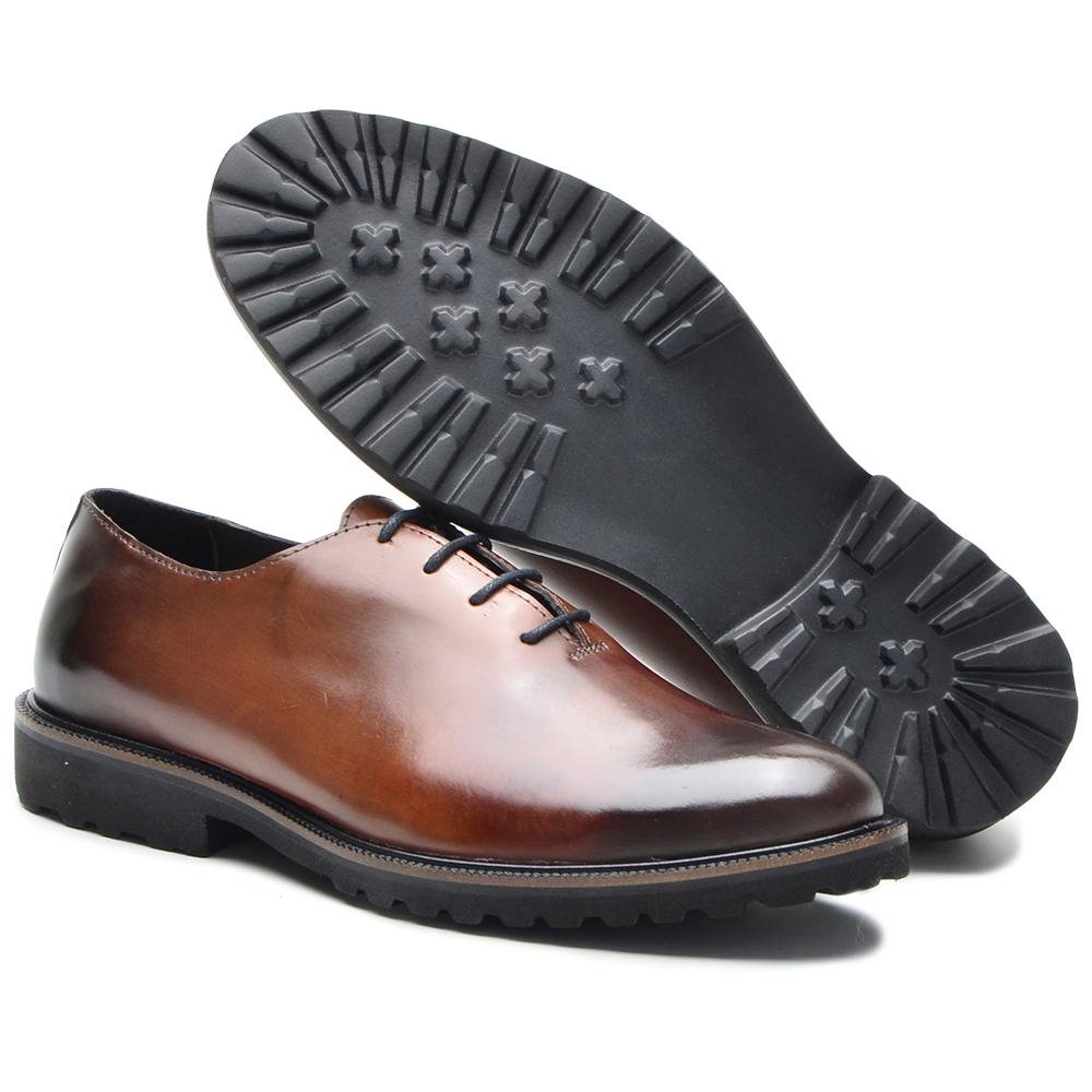 Sapato Social Masculino Couro Oxford Cadarço Confortável Marrom 5