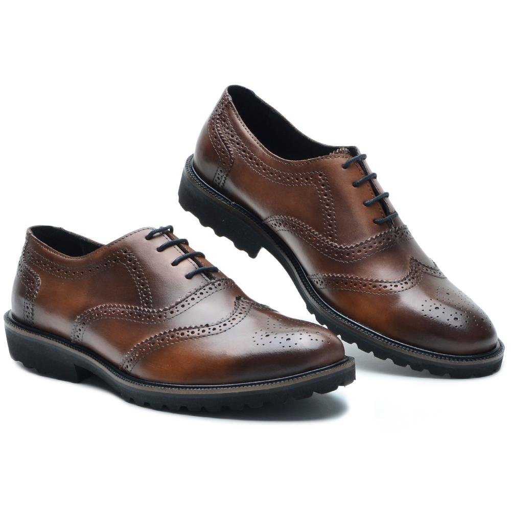 Sapato Social Masculino Oxford Couro Cadarço Confortável Marrom 3