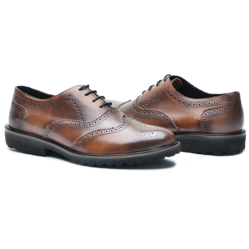 Sapato Social Masculino Oxford Couro Cadarço Confortável Marrom 4
