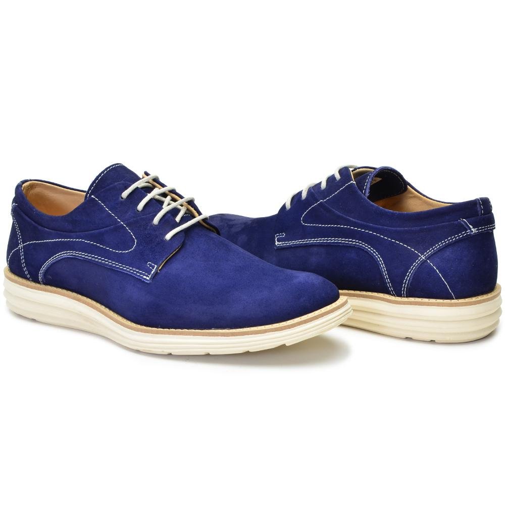 Sapato Social Masculino Oxford Couro Confortável Cadarço Azul 4