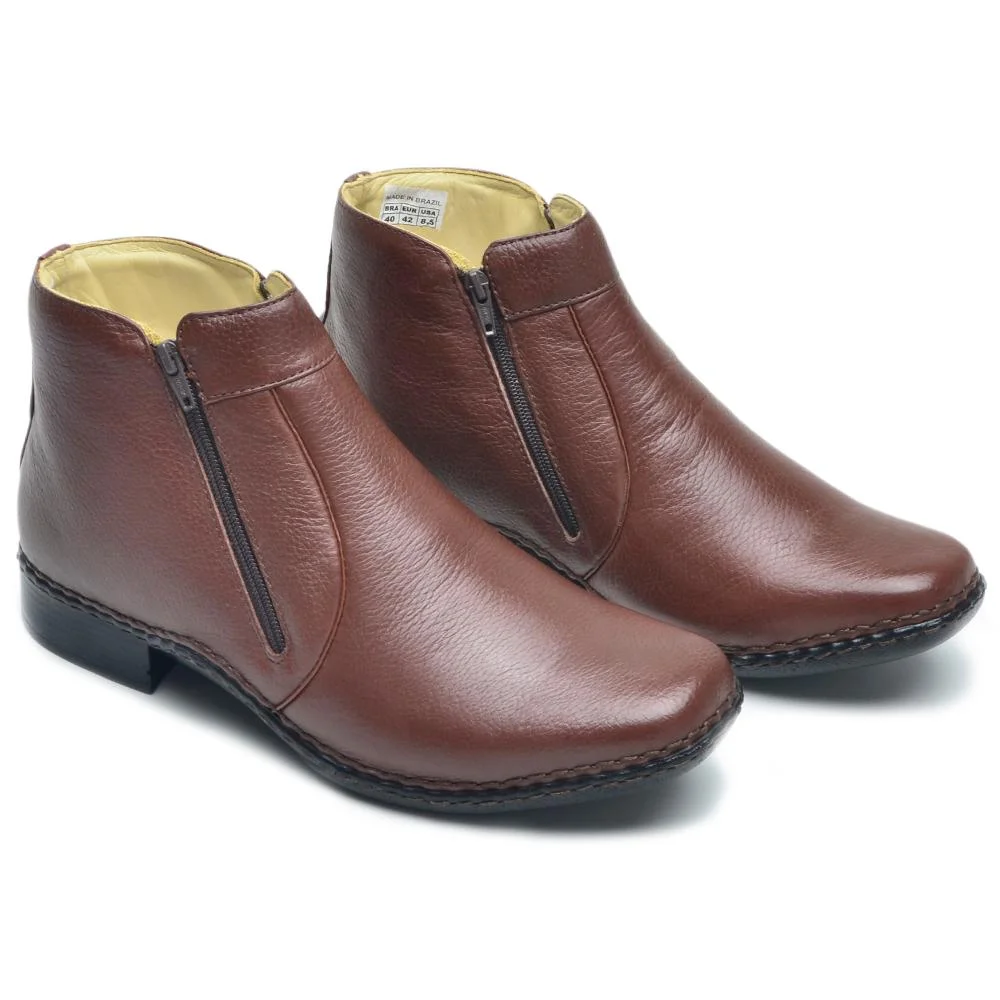 Botina Masculina Couro Bota Chelsea Zíper Lisa Confortável Marrom 3