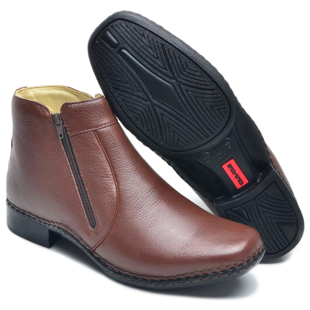 Botina Masculina Couro Bota Chelsea Zíper Lisa Confortável Marrom 6