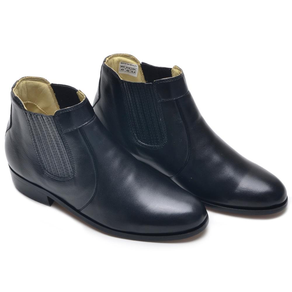 Botina Masculina Couro Chelsea Cano Curto Macia Lisa Preto 3