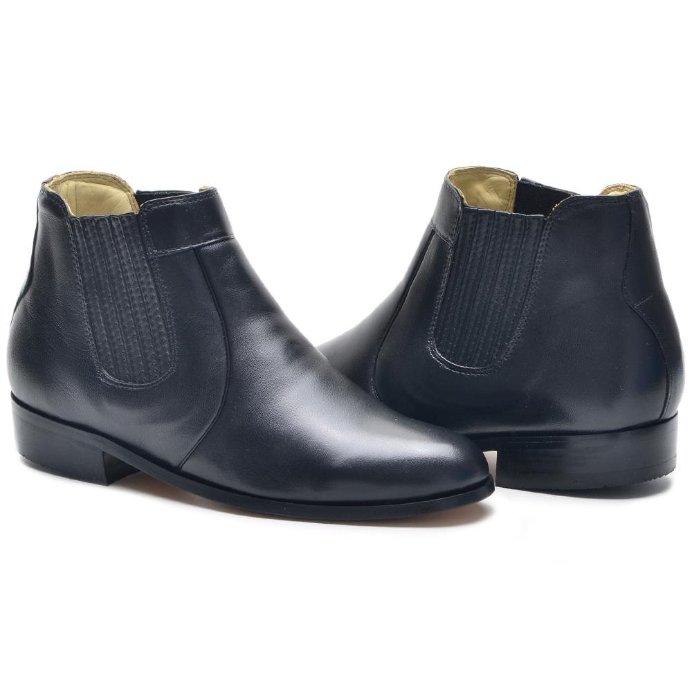 Botina Masculina Couro Chelsea Cano Curto Macia Lisa Preto 4
