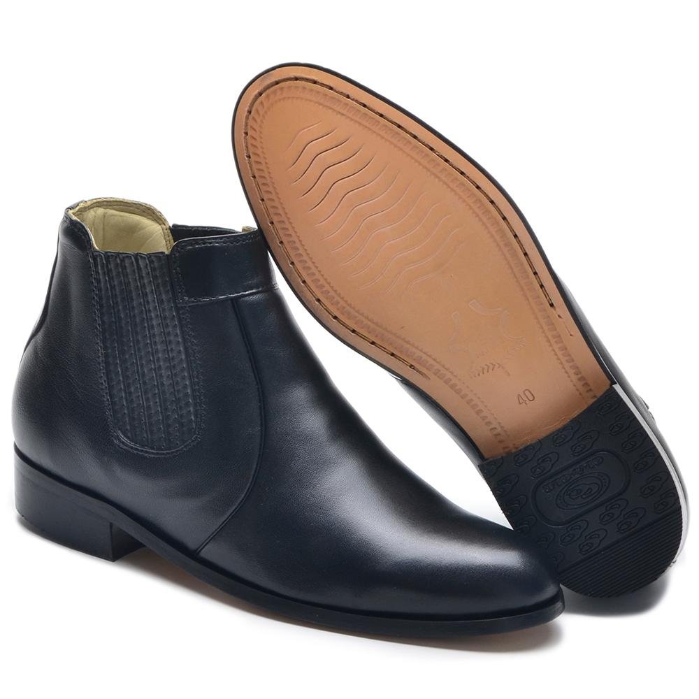 Botina Masculina Couro Chelsea Cano Curto Macia Lisa Preto 6