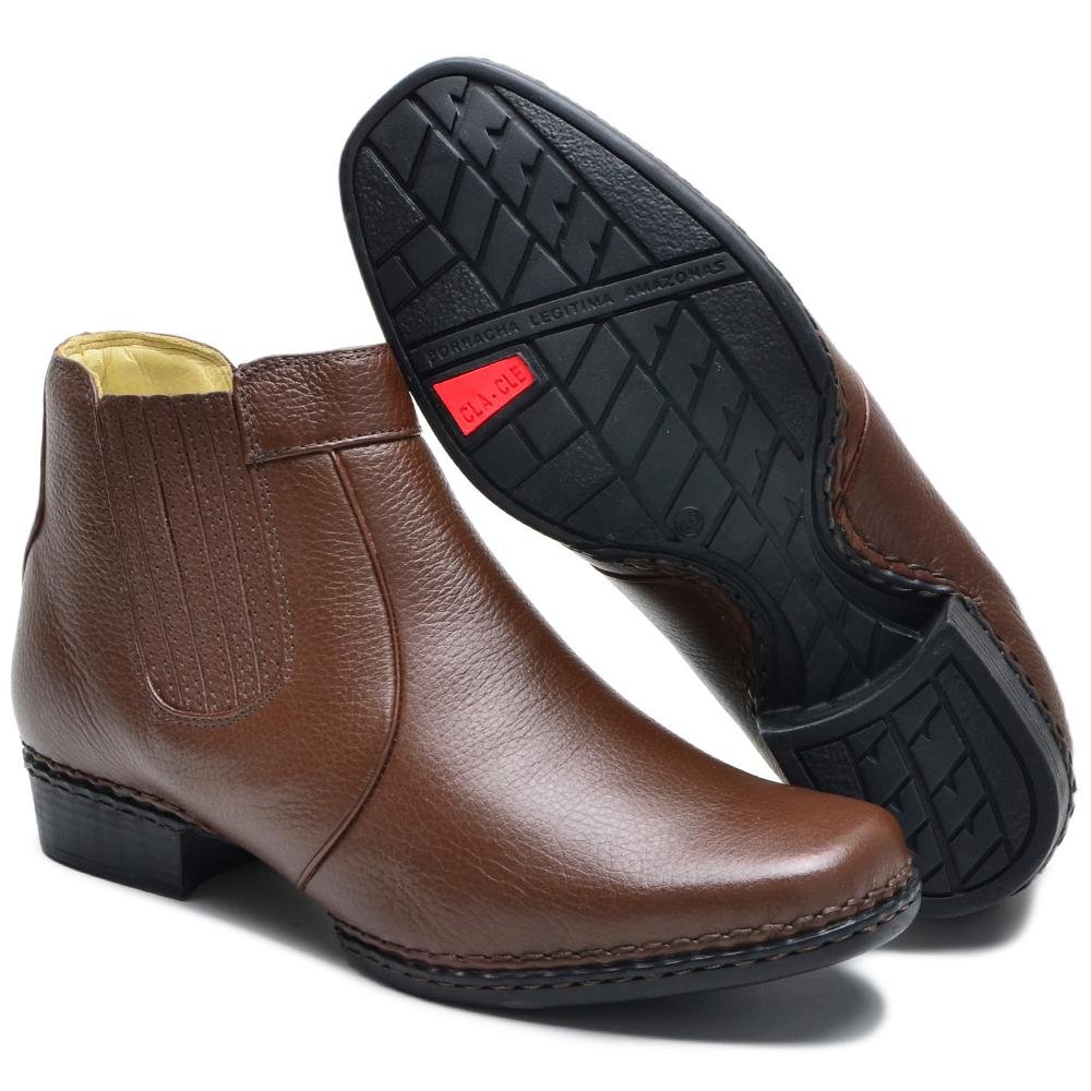 Botinha Masculina Bota Couro Cano Curto Costurada Lisa Marrom 6