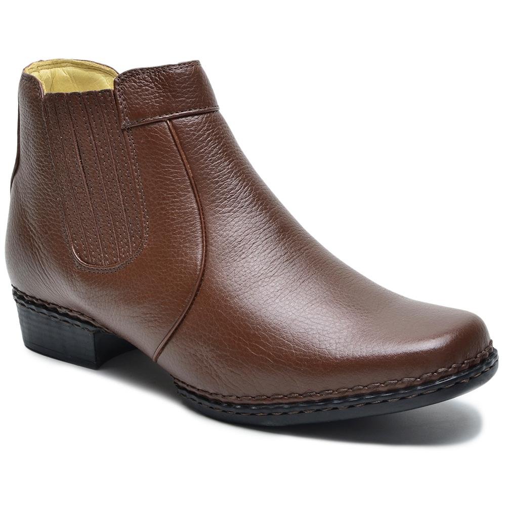 Botinha Masculina Bota Couro Cano Curto Costurada Lisa Marrom 2