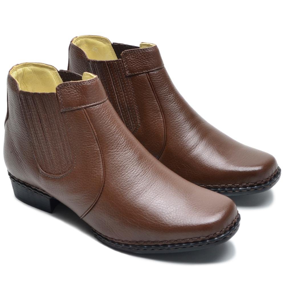 Botinha Masculina Bota Couro Cano Curto Costurada Lisa Marrom 3