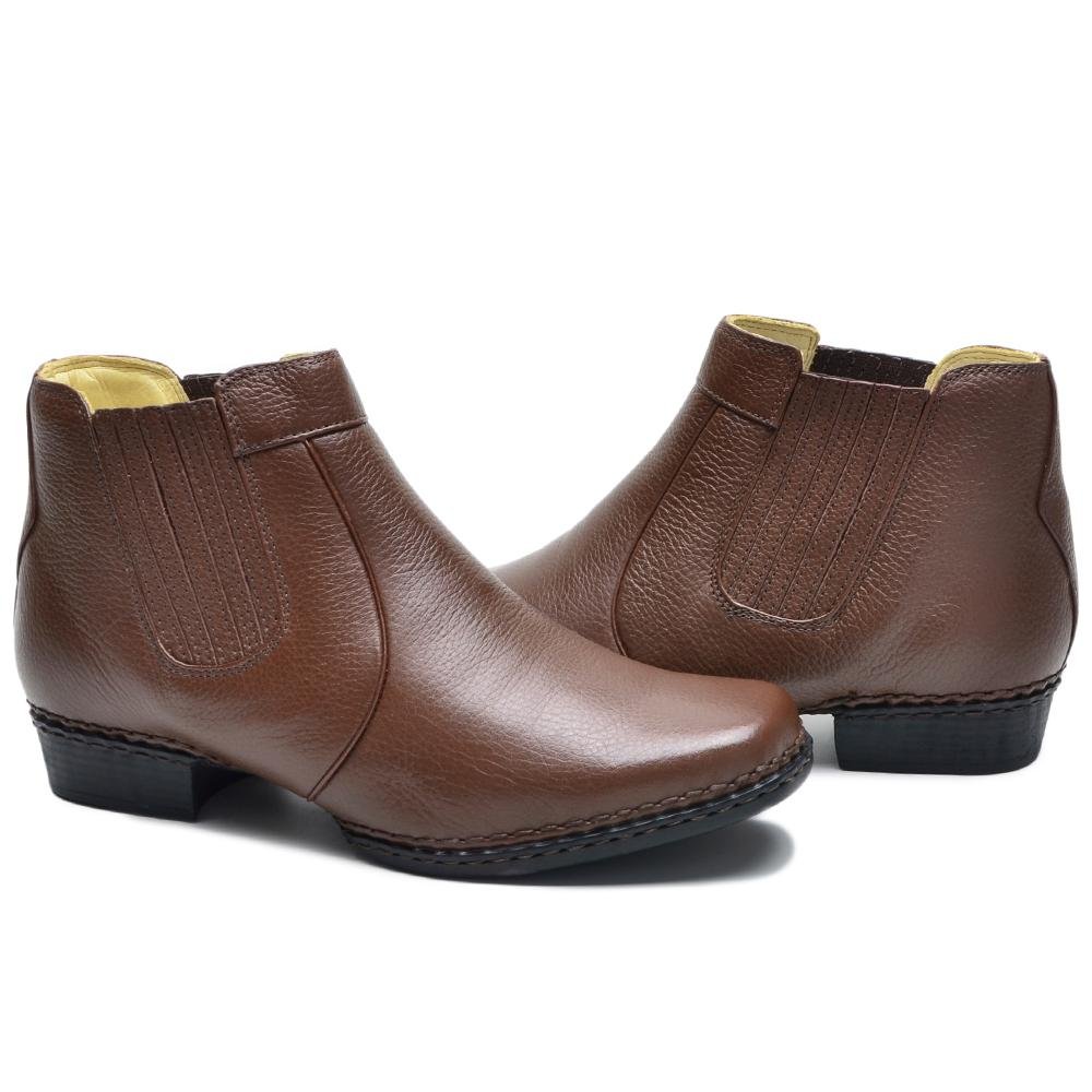 Botinha Masculina Bota Couro Cano Curto Costurada Lisa Marrom 4