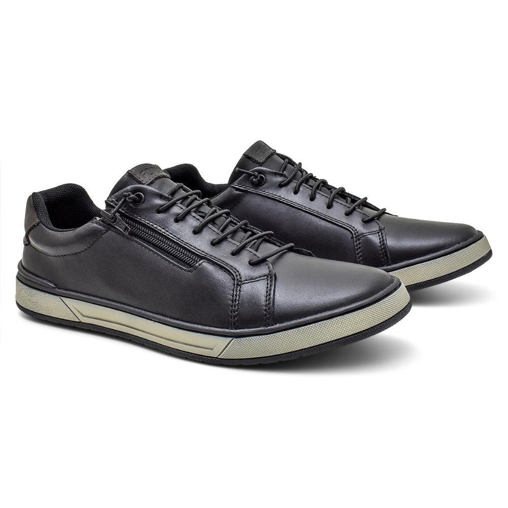 Sapatênis Masculino Couro Casual Zíper Confortável Preto 1
