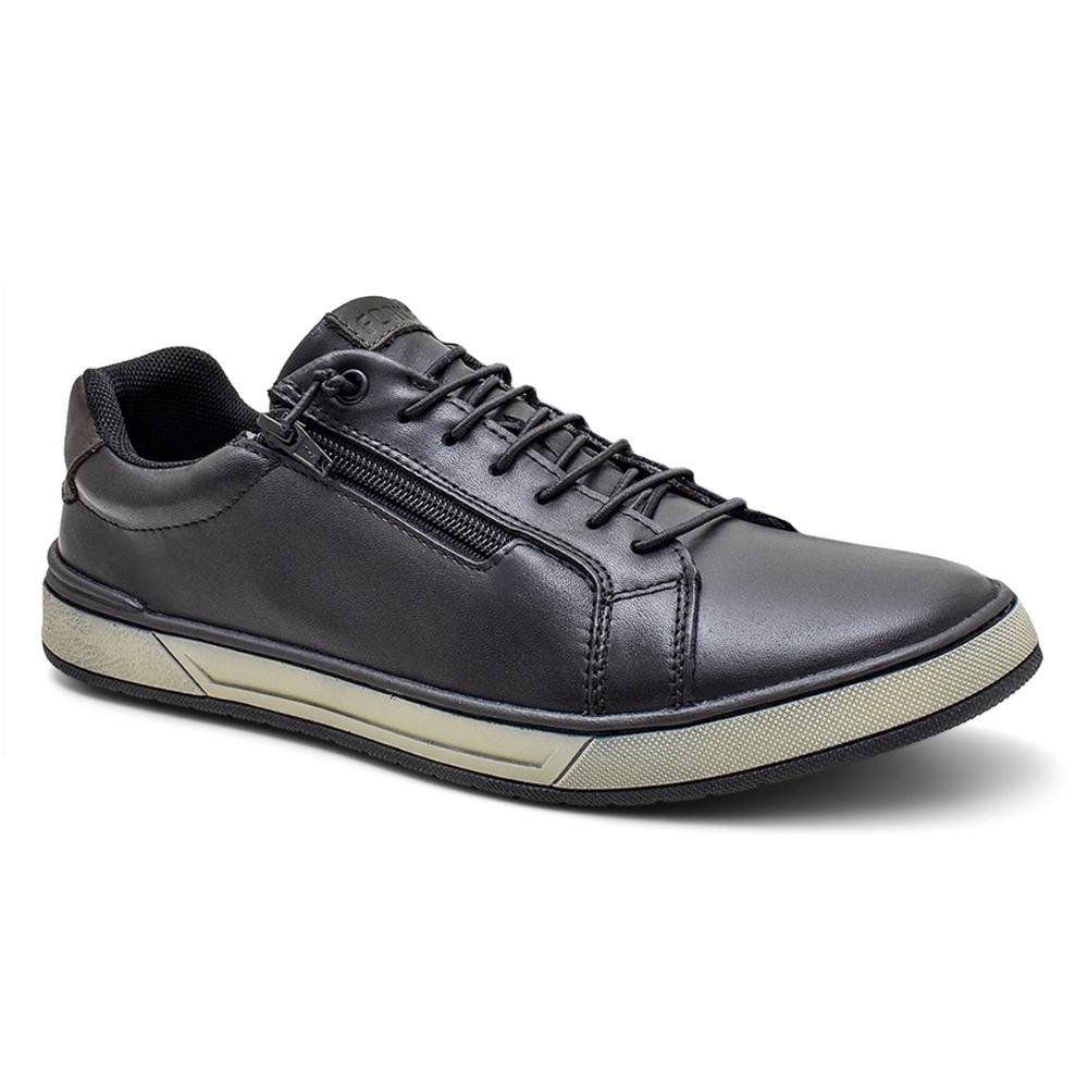 Sapatênis Masculino Couro Casual Zíper Confortável Preto 2