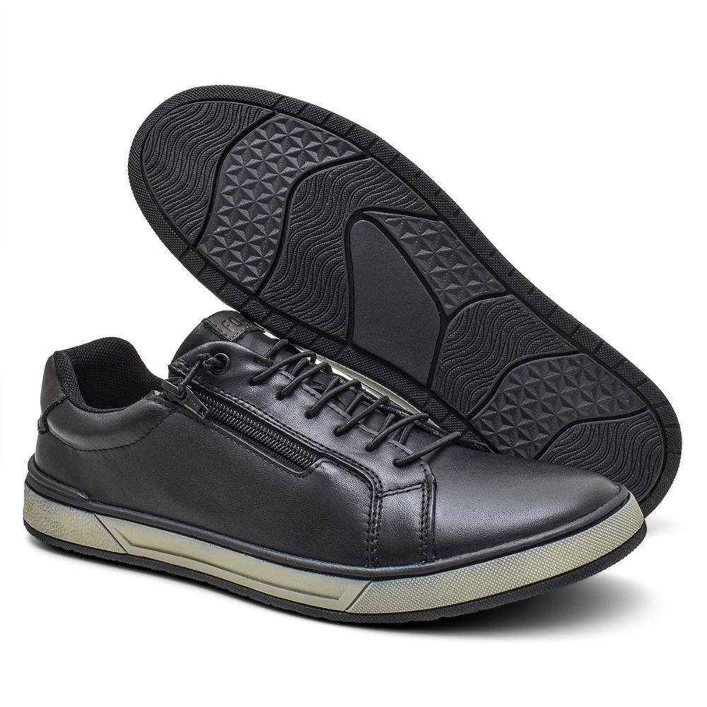 Sapatênis Masculino Couro Casual Zíper Confortável Preto 4