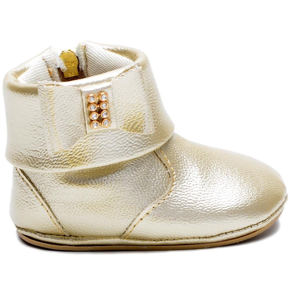 Botinha Feminina Infantil Bebê Casual Confortável Laço Dourado 2