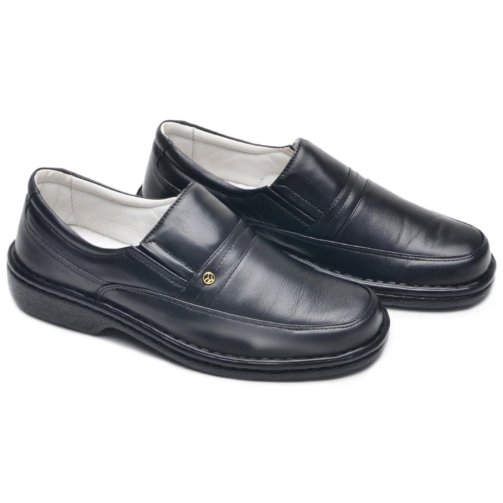 Sapato Social Masculino Couro Calce Fácil Casual Moderno Preto