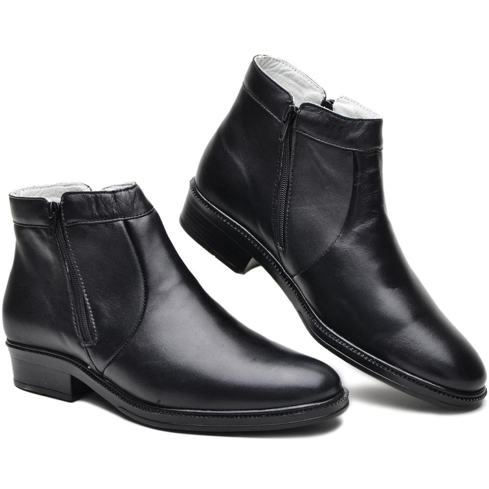 Bota Masculina Chelsea Couro Botina Cano Curto Lisa Zíper Preto 1