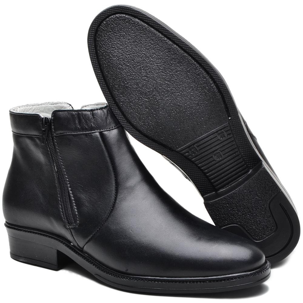 Bota Masculina Chelsea Couro Botina Cano Curto Lisa Zíper Preto 5