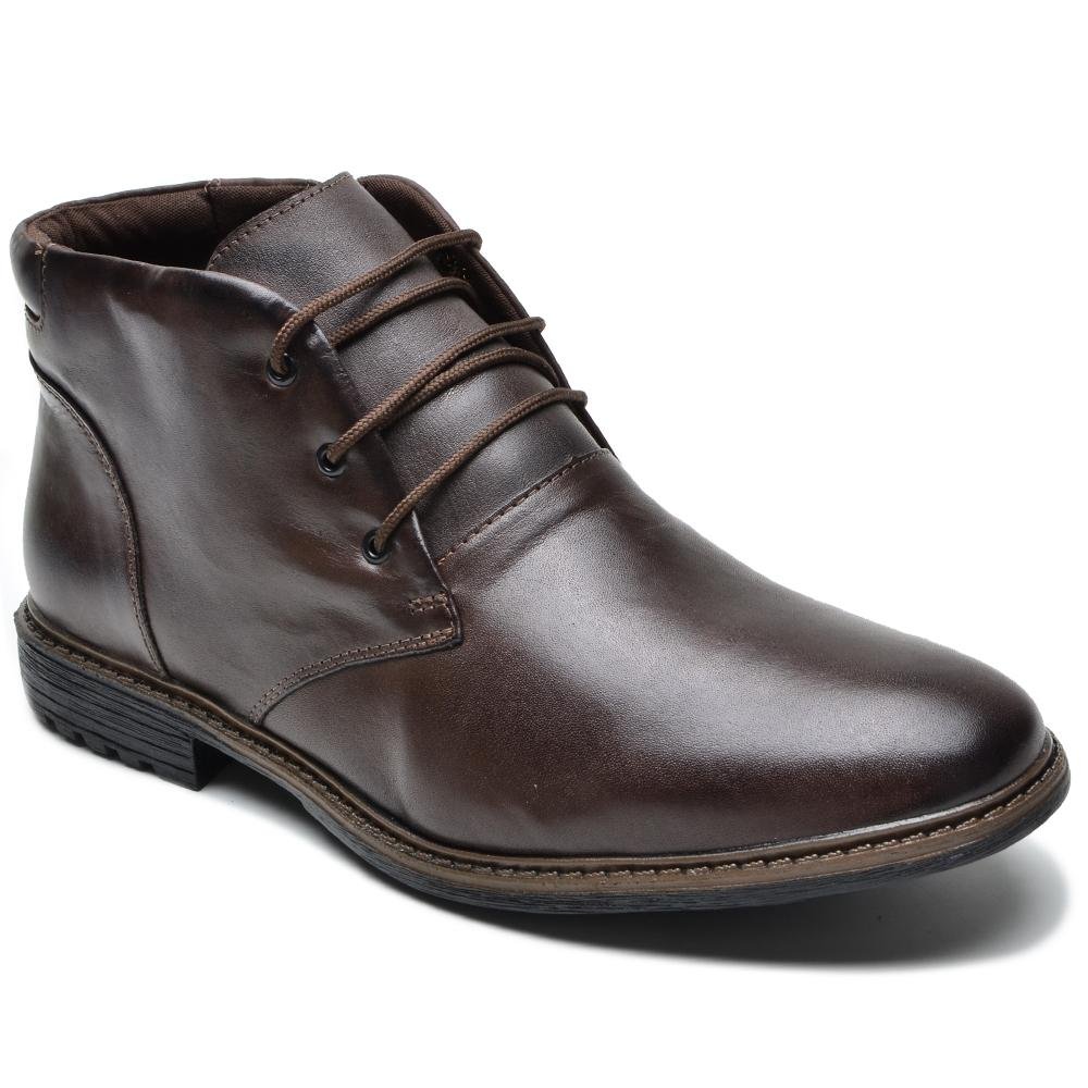 Bota Masculina Coturno Couro Cano Curto Cadarço Casual Marrom 2