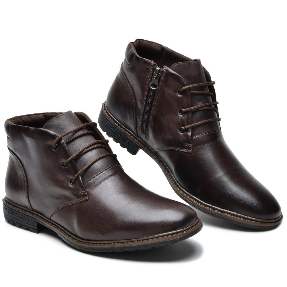 Bota Masculina Coturno Couro Cano Curto Cadarço Casual Marrom 3