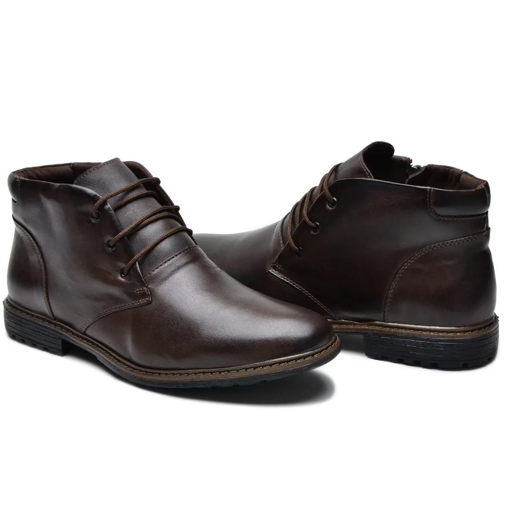 Bota Masculina Coturno Couro Cano Curto Cadarço Casual Marrom 4