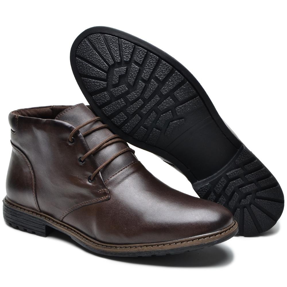 Bota Masculina Coturno Couro Cano Curto Cadarço Casual Marrom 5